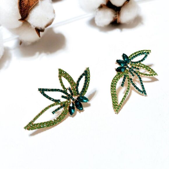 Green diamond flower stud earrings N278 - Picture 2 of 4